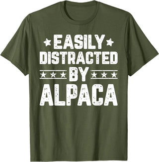 Alpaca Lover Gifts Shirt Easily Distracted By Alpaca - Funny Llama Alpaca Lover T-Shirt - Olive Green