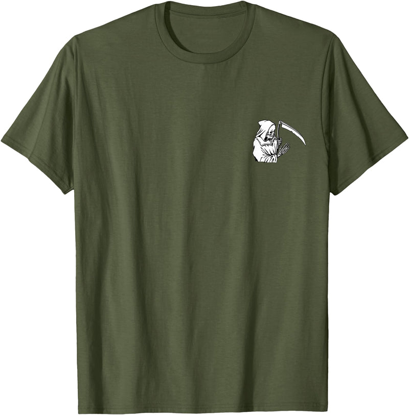 Pocket Corner Styles Grim Reaper Skeleton Pocket Corner T-Shirt - Olive Green