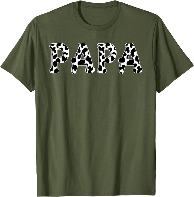 Cow Pattern Print Family Matching Birthday Apparel Cow Papa Birthday Family Matching Girl Boy Farm Birthday T-Shirt - Olive