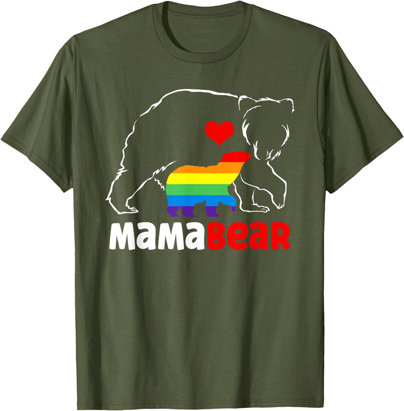 Funny Bear Family Gay LGBT Pride Rainbow Flag TLT Mama Bear Proud Mom Rainbow Flag LGBT Pride Mother's Day T-Shirt - Olive Green