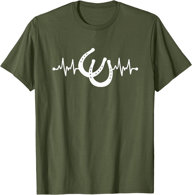 Horseshoe Horse Heartbeat Apparel Heartbeat Horse Lover Clothing - Horse Heartbeat T-Shirt - Olive Green