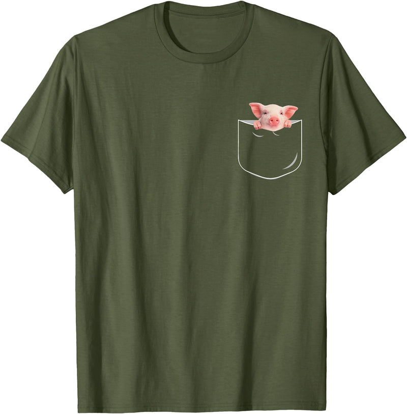 Pocket Pig Funny Pig In Pocket Gift T-Shirt - Unisex-Adults - Black - Small - Short Sleeve - Cotton 100% - Novelty T-Shirt - Olive Green