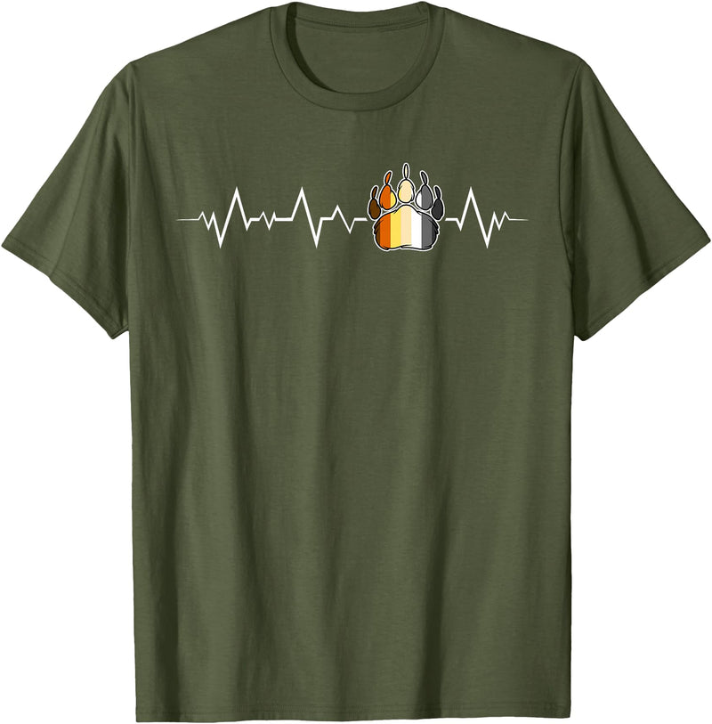 Bear Community Bear Brotherhood Gay Men Gifts Gay Bear Pride Heartbeat Paw Minimal Bear Flag T-Shirt - Olive Green