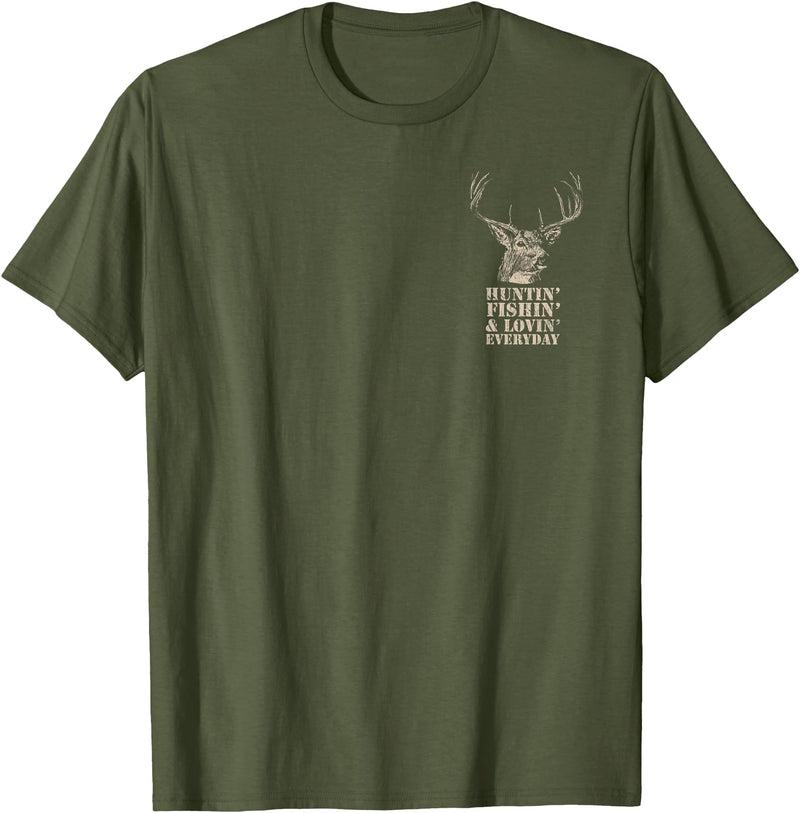 Fishing and Hunting Outdoors Designs Hunting and Fishing American Flag (Design on Front and Back) T-Shirt - Olive Green