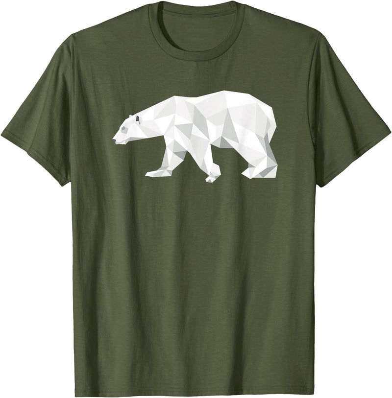 Geometric Patterns By DSMD Cool Polar Bear Geometric Pattern Boho Art Christmas Animal T-Shirt - Olive Green