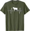 Animal Funny Farmer Farmers Gift Cow Cattle Beef Heartbeat Funny T-Shirt - Olive Green