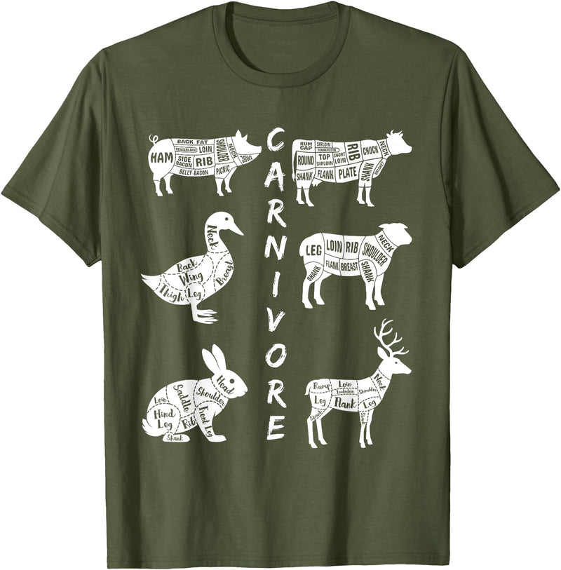 The Carnivore Carnivore - Cow Pig Duck Lamb Rabbit Deer T-Shirt - Olive Green