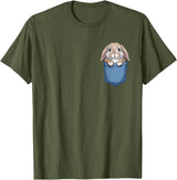 Cute Pocket Rabbit Lovers Bunny Mom T-Shirt in Olive Green