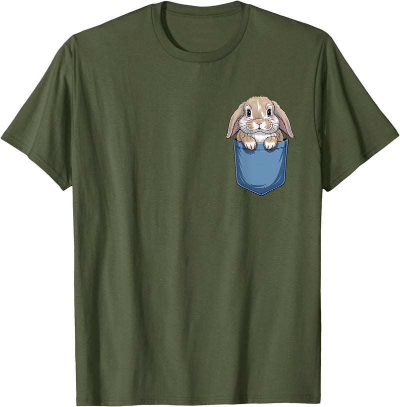 Cute Pocket Rabbit Lovers Bunny Mom T-Shirt in Olive Green