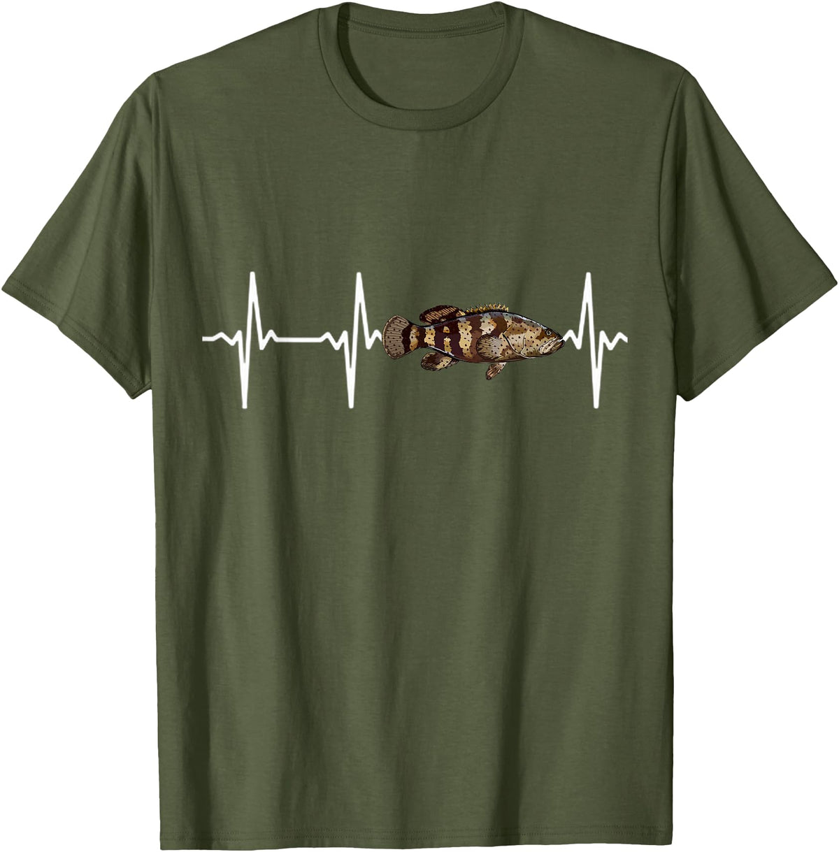 Goliath Grouper Gift Co. Goliath Grouper Heartbeat For Saltwater Fish Fishing Lovers T-Shirt - Olive Green