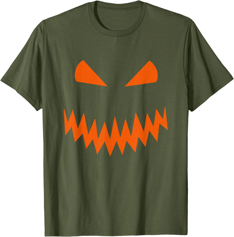 Halloween Designs. Pumpkin Jack O Lantern Scary Face Halloween Costume Graphic T-Shirt - Olive Green