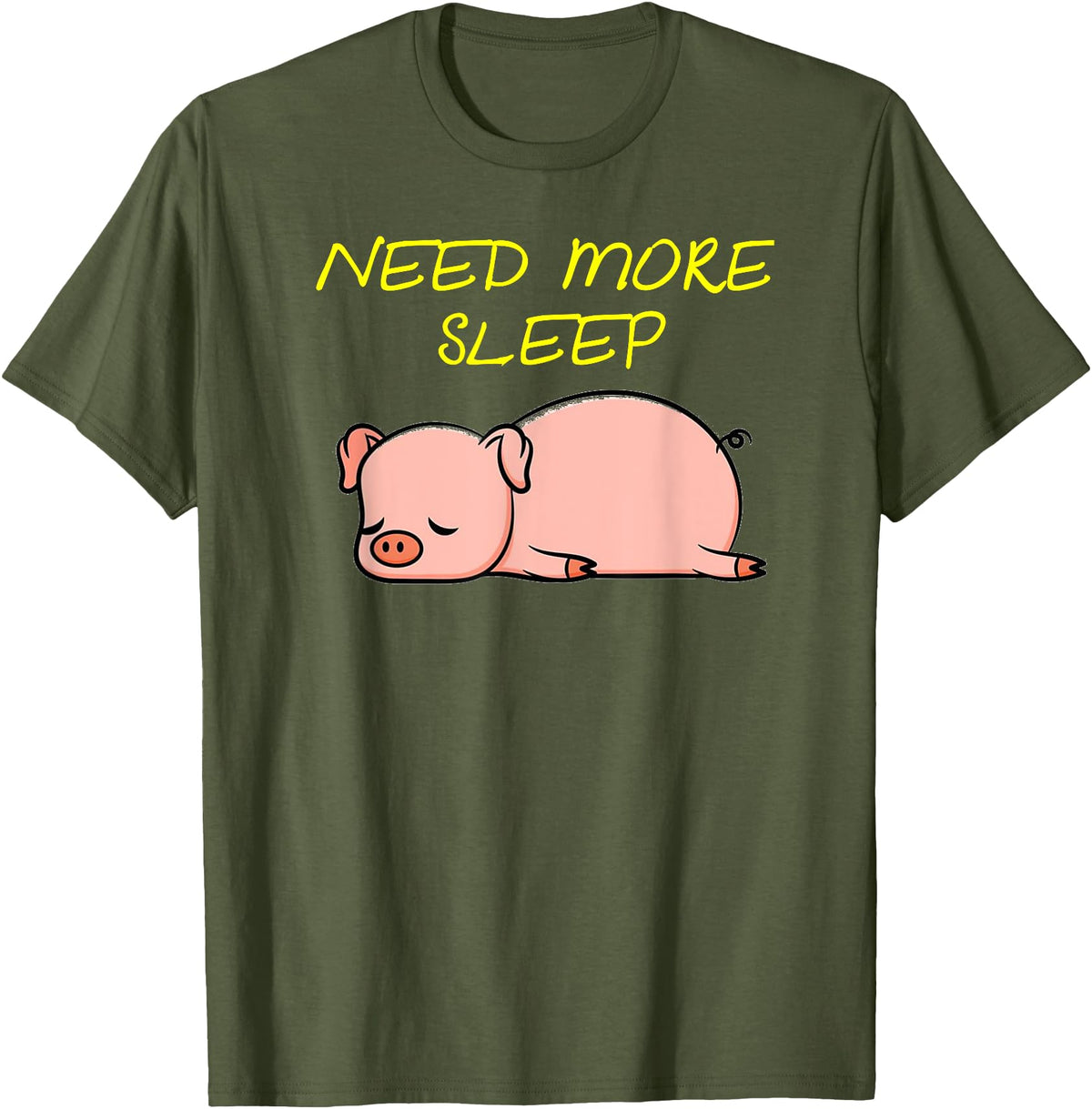 Cute Animal Pyjama Sleep Bed Outfits Funny Sleeping Pig Pajama Design for Bedtime T-Shirt - Olive Green