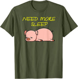 Cute Animal Pyjama Sleep Bed Outfits Funny Sleeping Pig Pajama Design for Bedtime T-Shirt - Olive Green
