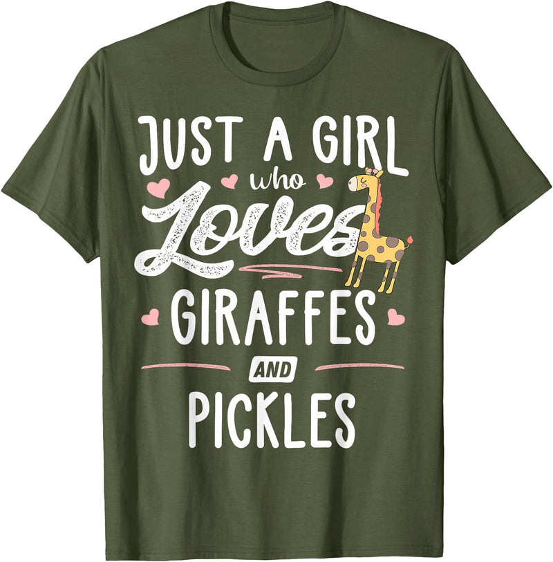 Giraffe Memme Just A Girl Who Loves Giraffes And Pickles Giraffe Gift T-Shirt - Olive Green