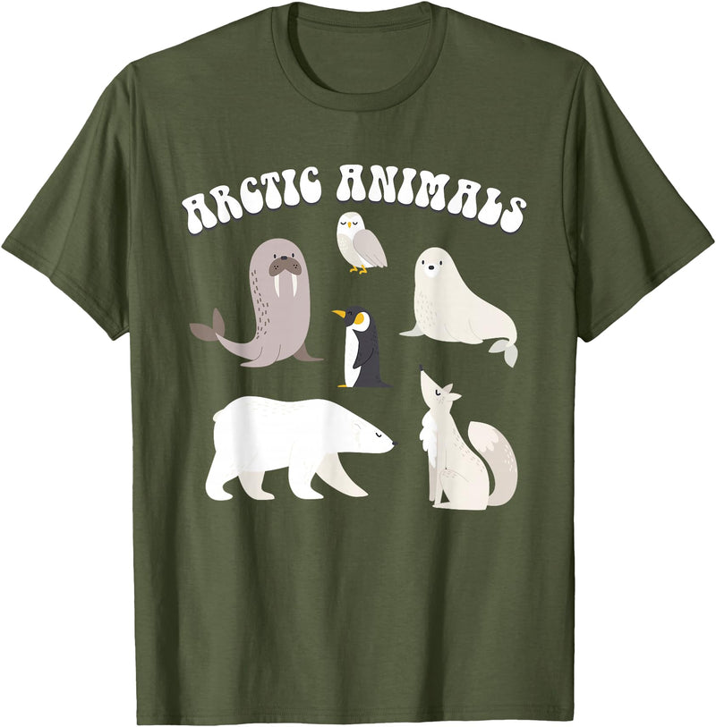 Awesome Arctic Animals for Kids Arctic Animals, Arctic Fox Cute Arctic Polar Bear North Pole T-Shirt - Olive Green