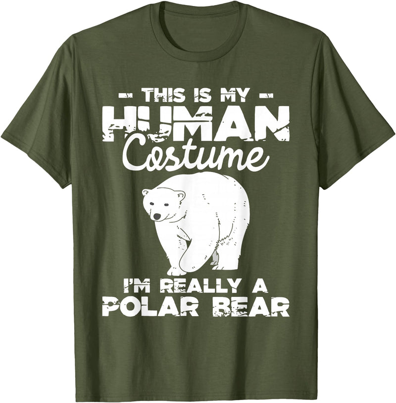 Funny Polar Bear Shirts Human Costume - Polar Bear Lover Zookeeper Wildlife T-Shirt - Olive Green
