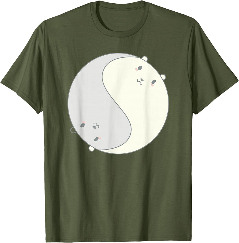 Cool Chibi Anime Ying Yang Zen Polar Bears Tee Cool Anime Polar Bears Chibi Kawai Manga Ying Yang Zen Tee T-Shirt - Olive Green