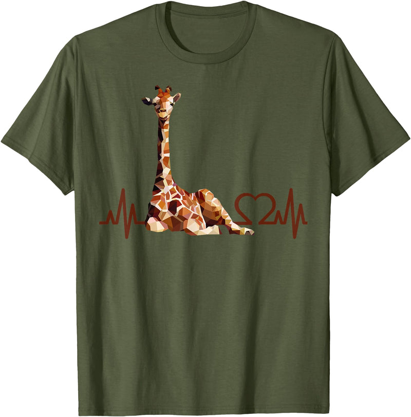 Giraffic print shirt Birthday Giraffe Heartbeat Shirt for Woman Man Kids T-Shirt - Olive Green