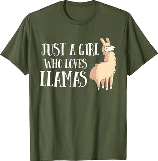 Funny Llama And Alpaca Gifts Funny Llama Girl Just A Girl Who Loves Llamas T-Shirt - Olive Green