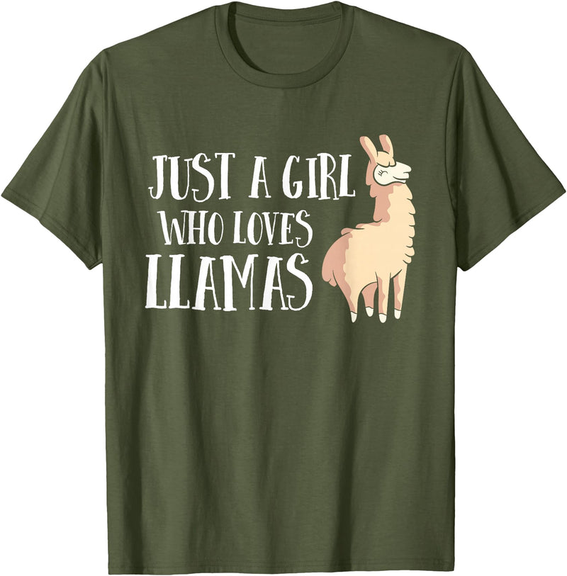 Funny Llama And Alpaca Gifts Funny Llama Girl Just A Girl Who Loves Llamas T-Shirt - Olive Green