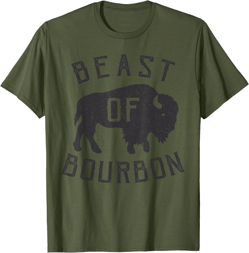 Drinking Fun designs - Big Ray Designs Beast of Bourbon Drinking Whiskey Design Bison Buffalo Party T-Shirt - Olive Green
