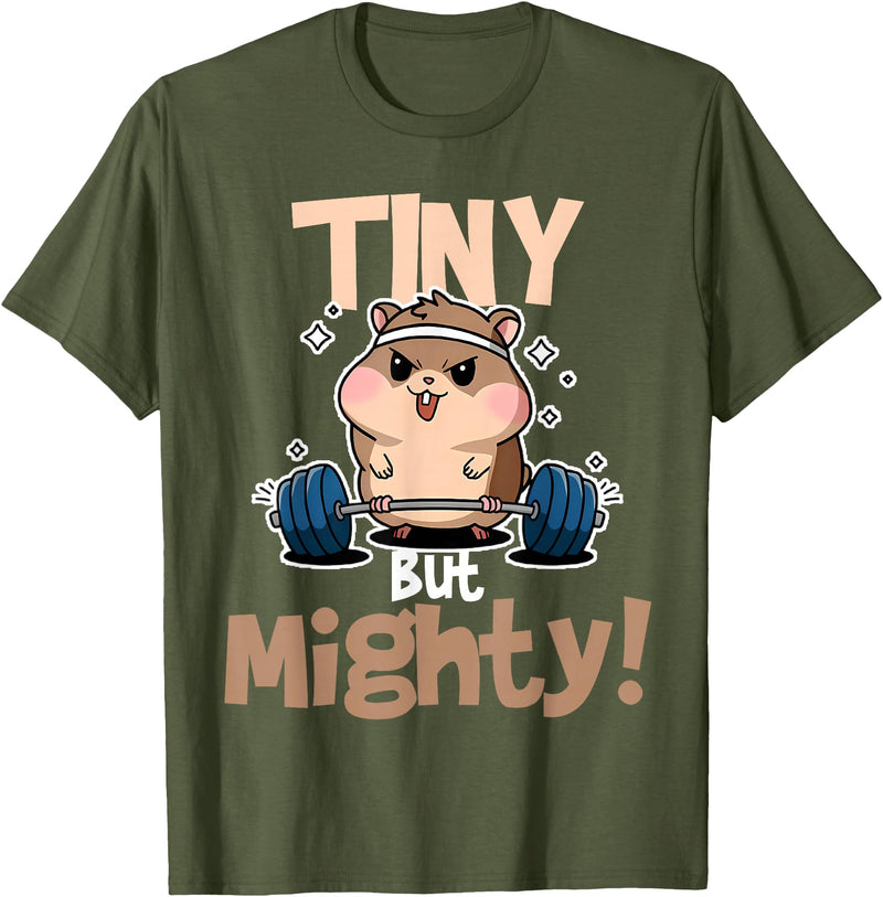 Weightlifting Hamster Tiny but Mighty! T-Shirt - Olive Green