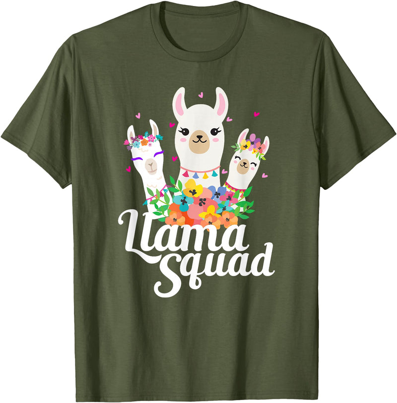 Llamas and Alpaca Gifts Llama Squad Funny Cute Llama Matching T-Shirt - Olive Green