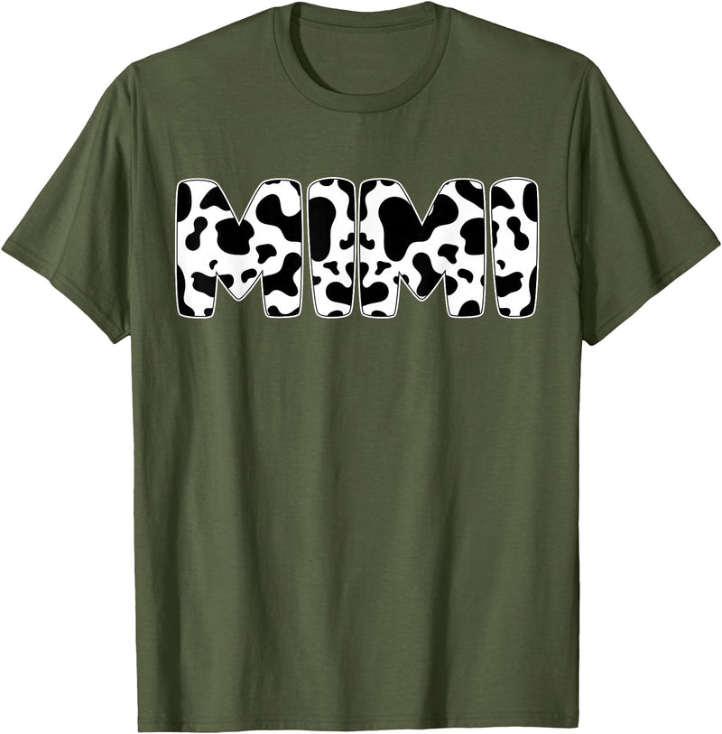 Family Matching Gifts Cow Mimi Cow Print Cow Pattern Mother's Day T-Shirt - Olive Green