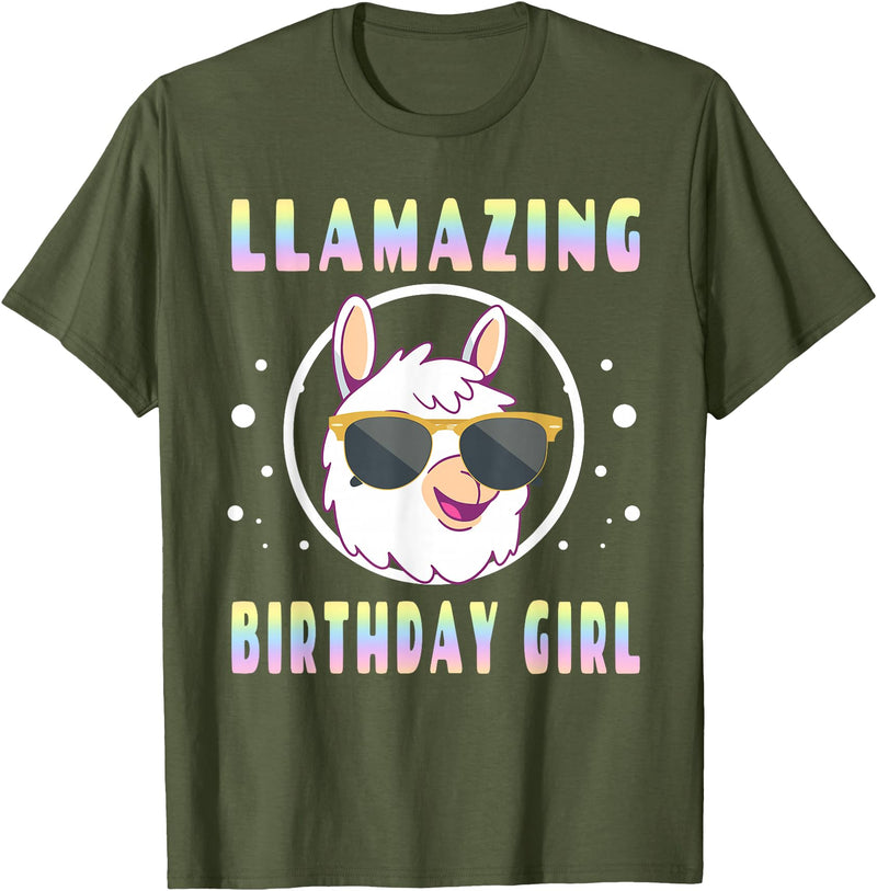 LLama Squad Shirts and Gifts Llama Birthday Girl Party Outfit Amazing Pun Fun Rainbow T-Shirt - Olive Green