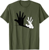 Hand Shadow Funny Chinese Shadow Rabbit T-Shirt in Olive Green