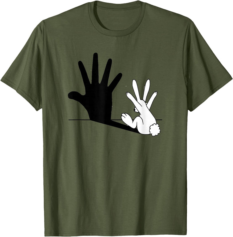 Hand Shadow Funny Chinese Shadow Rabbit T-Shirt in Olive Green