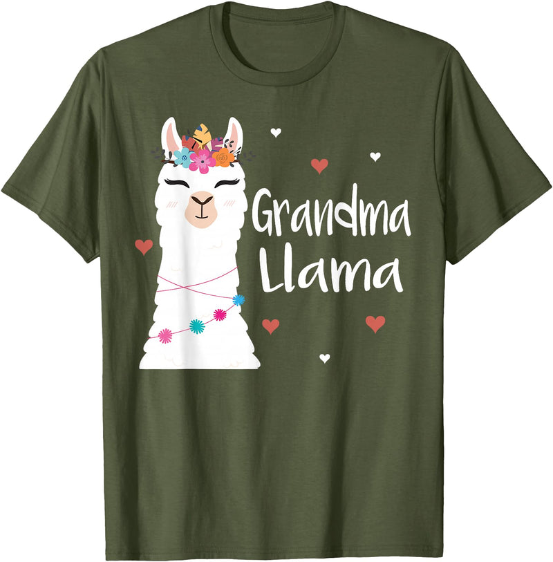 Me & Mommy Llama Co. Grandma Llama Cute Llamas Lover Best Grandmother Ever T-Shirt - Olive Green