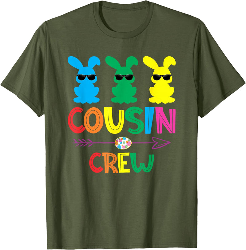 Easter Cousin Crew Rabbit Cute Matching Easter Day Party T-Shirt in Olive Green