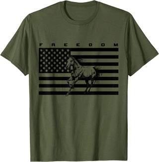 BASBO American Flag Horseback Riding Apparel - Horse T-Shirt - Straight - Olive Green