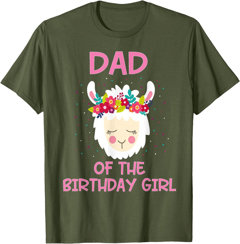 Llama Matching Birthday Party Theme Supplies Dad Of The Birthday Girl Llama First 1st Birthday Girl T-Shirt - Olive Green