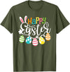 Happy Easter Bunny Rabbit Face Funny Easter Day Women Girls T-Shirt (Black) in Olive Green