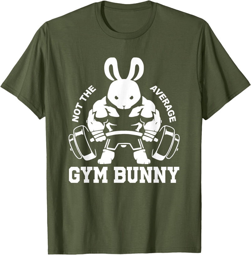 Easter Day Gym Bunny Rabbit Weightlifting Deadlift Fitness T-Shirt in Olive Green