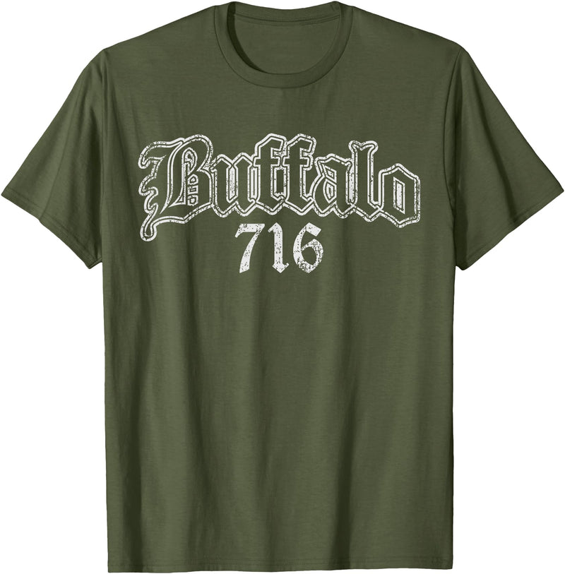 Buffalo NY by Kruzelly Vintage Buffalo New York 716 T-Shirt - Olive Green
