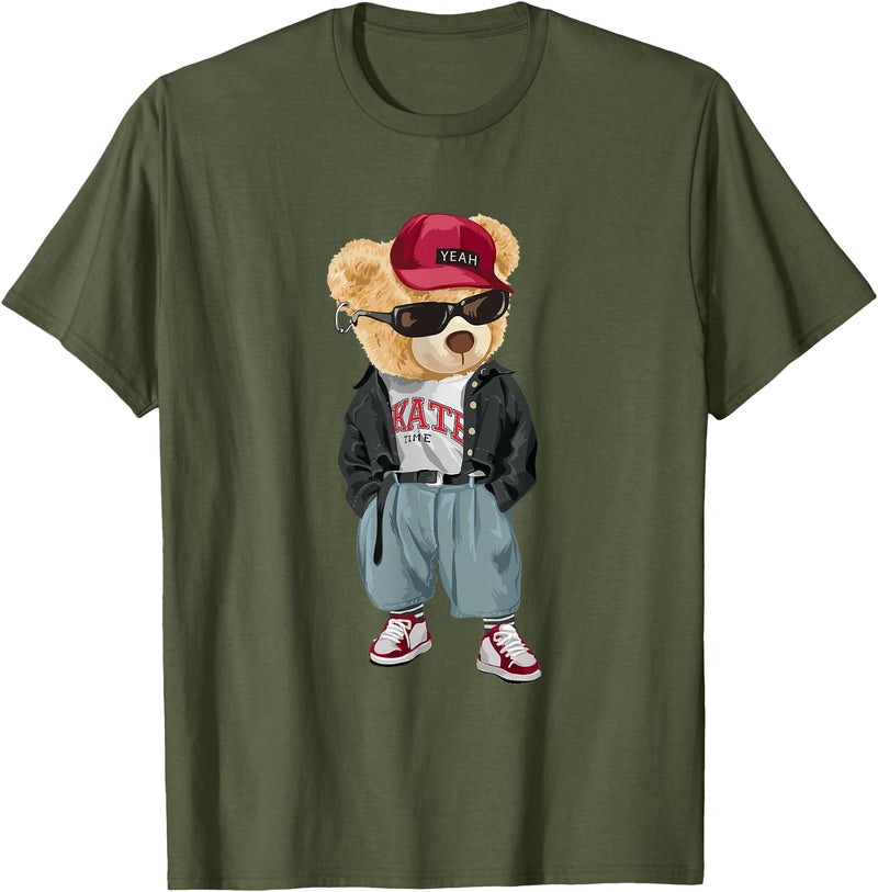 Punk Rocker Teddy Bear Rap Hip Hop Gift Men Women Punk Rocker Rapper Popster Punker Teddy Bear Rap Hip Hop T-Shirt - Olive Green
