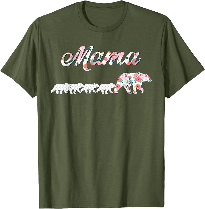 Wildflower Tee Co. Floral Mama Bear, Mom of 4 Shirt, Mama Bear and 4 Cubs T-Shirt - Olive Green