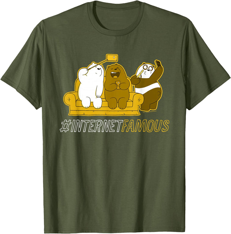 Cartoon Network We Bare Bears Grizz Panda Ice Bear Internet Famous T-Shirt - Olive Green