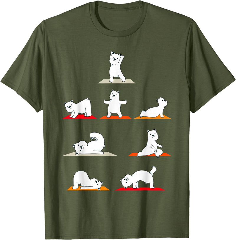 Cute Polar Bear Yoga Coach Women Girls Polar Bear Yoga Poses Streching Polar Bears Meditation T-Shirt - Olive Green
