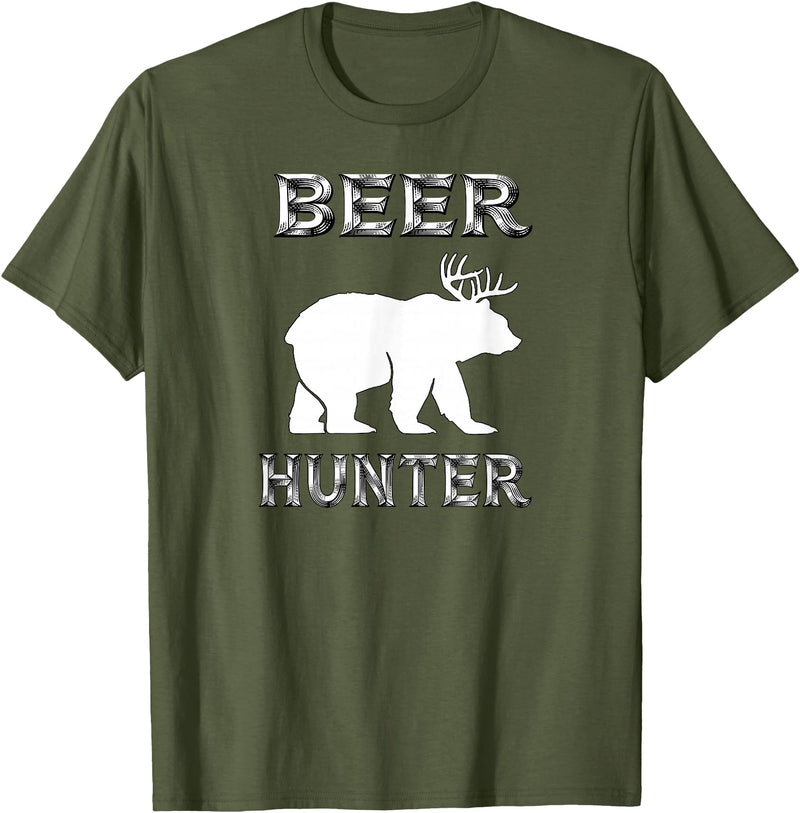 funny Beer Hunter shirt Funny Bear Deer BEER Hunting Tee Shirt T-Shirt - Olive Green