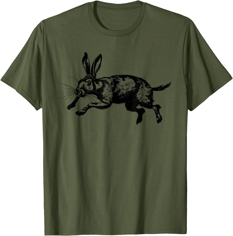 Jackrabbit Bunny Rabbit Hare Minimalist Animal Drawing T-Shirt in Olive Green