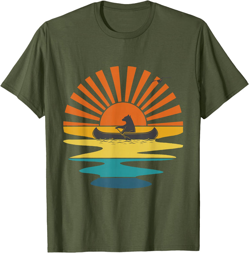 BOLD POD Sunset Canoe Bear T-Shirt - Olive Green