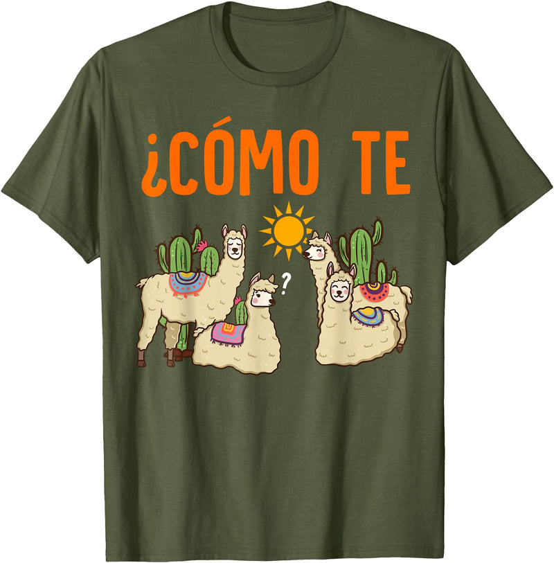 Nerd Ninja Llama Como Te LLamas Spanish Teacher Llama Gift T-Shirt for Men Women Girls Kids - Olive Green
