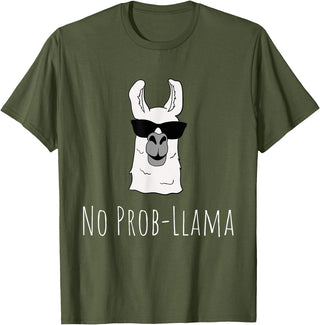 Llama Mama Apparel No Prob-Llama No Problem Cute Funny Cool Llama Alpaca Gift T-Shirt - Olive Green