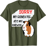 Funny Back to School Sorry My Guinea Pig Ate My Homework School Funny Guinea Pig T-Shirt - Olive Green