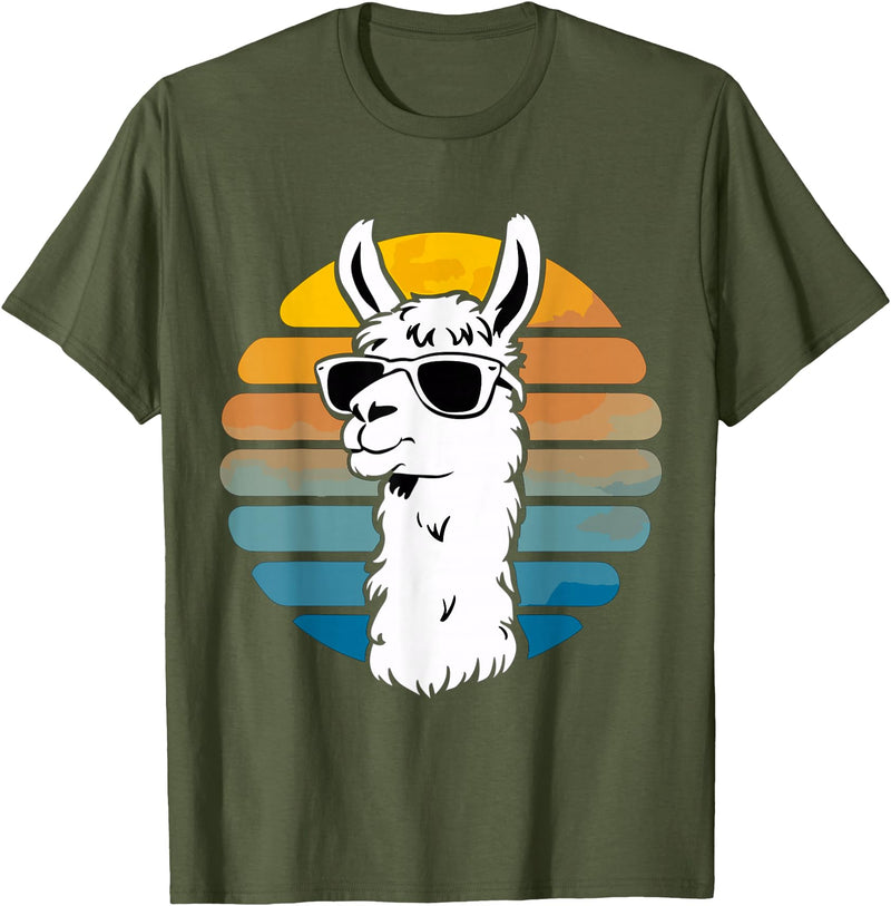 Alpaca Funny Llama Lover Funny Llama Sunglasses T-Shirt - Olive Green