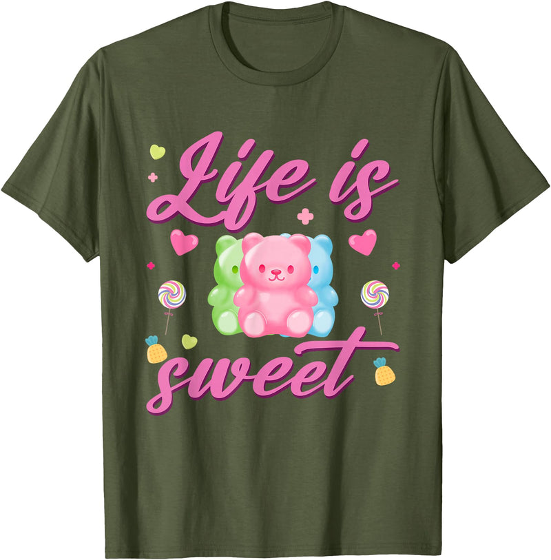 Funny gummy bear lover gummy bear candy Gummy Bear Life is Sweet Candy Gummy Bear T-Shirt - Olive Green
